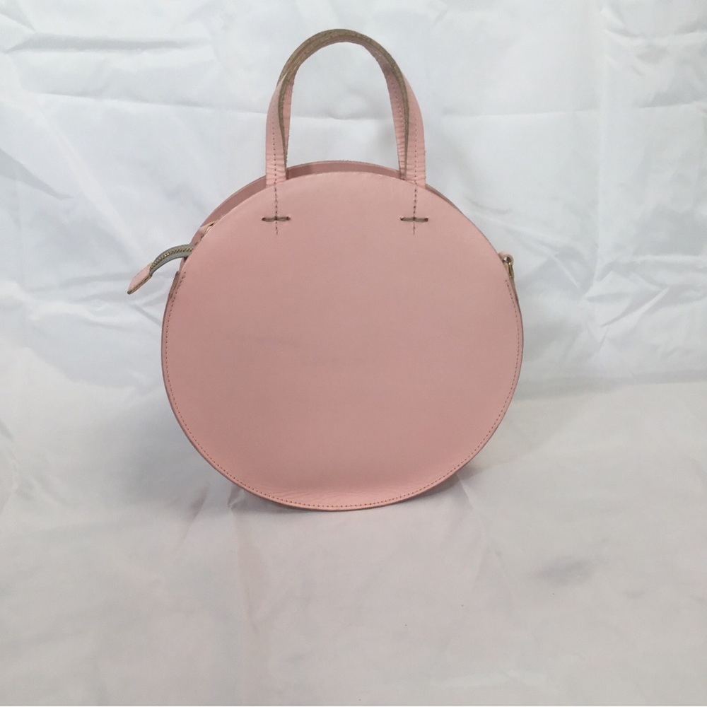 Clare V. Alistair Pink Leather Round Removable Crossbody Gold Zip 9.5” Circle - Picture 10 of 14